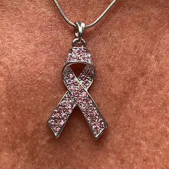 New Breast Cancer Awareness Pink Ribbon Necklace - Picture 3 of 6